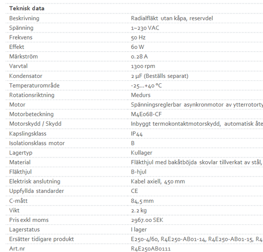 SVAB SVF-8 Fläktmotor
