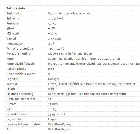 SVAB SVF-9 Fläktmotor
